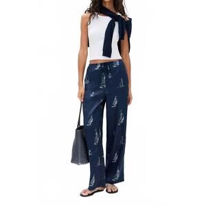 Rails Navy Sailboat Print Pants Straight Leg Beach Vacation Size S